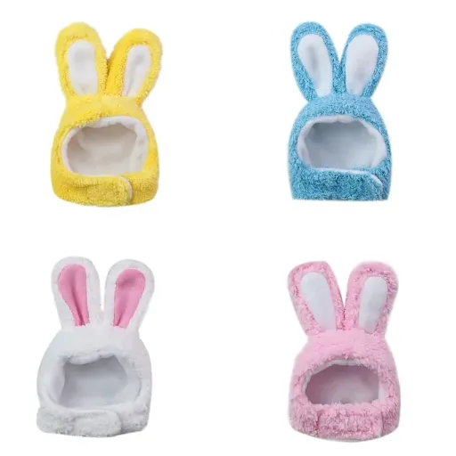 Funny Cat Headgear Cute Rabbit Ears Cap for Cats Warm Plush Pet Hat Christmas Cosplay Props PhotoProp Kitten Headwear Su
