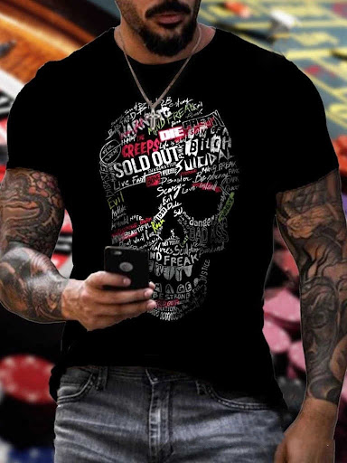 Title 6, European And American Mens Skull Print T-shirt...