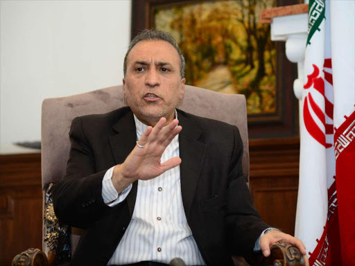 The Iranian ambassador to Kenya Dr Hadi Farajvand addresses journalists at the Iranian embassy in February 25, 2019. /FAITH MUTEGI