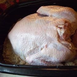 Turkey and dressing going in the oven