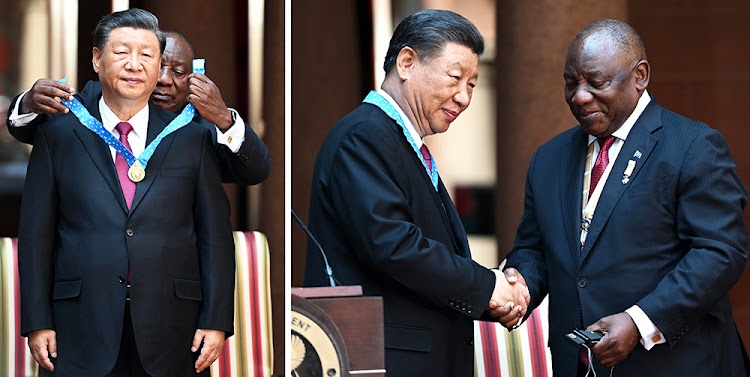 President Cyril Ramaphosa meets his Chinese counterpart Xi Jinping at the Union Buildings ahead of the Brics summit in Sandton.