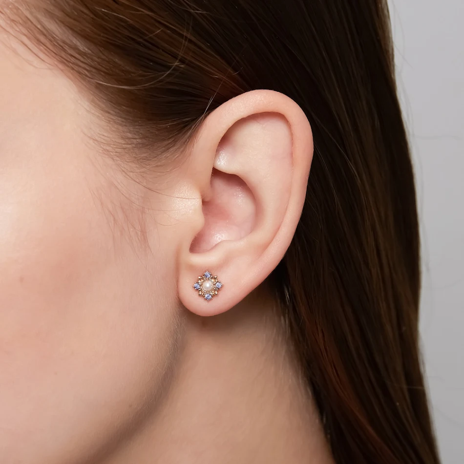 Tanzaniet, parel, witte zirkonia 14k vergulde zilveren ketting, een prachtig sieraad voor dames, perfect voor een elegante uitstraling en elke outfit.