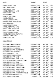 Cake Craze menu 1