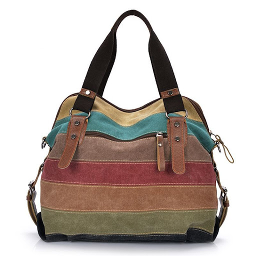 Title 7, New Canvas Bag Europe and America Rainbow Strip...