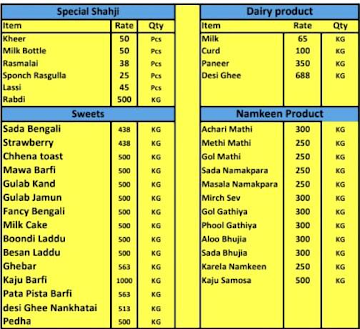 Shahji Milk menu 