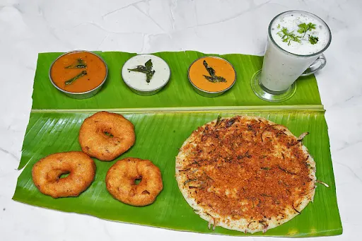 Medu Vada Sambhar + Podi Onion Uttappam + Buttermilk