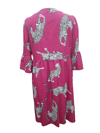 Title 9, Elegant Womens Leopard Button Bell Sleeve Dress
