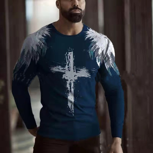 Title 2, Mens Printed Crew Neck Bottoming Shirt