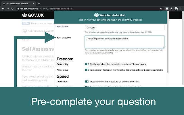 Webchat Autopilot for HMRC 