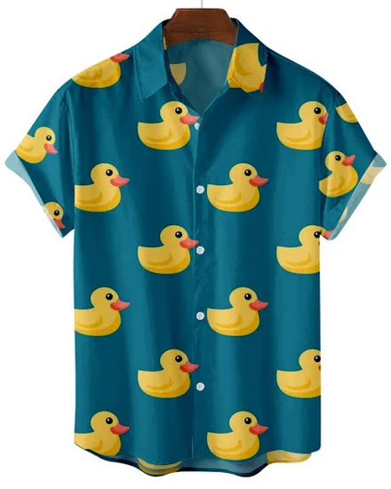 Duck 3d Print Summer Beach Shirt Men Floral Fashion Hawai... - 0