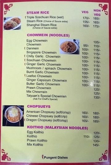 Taiyuan's menu 