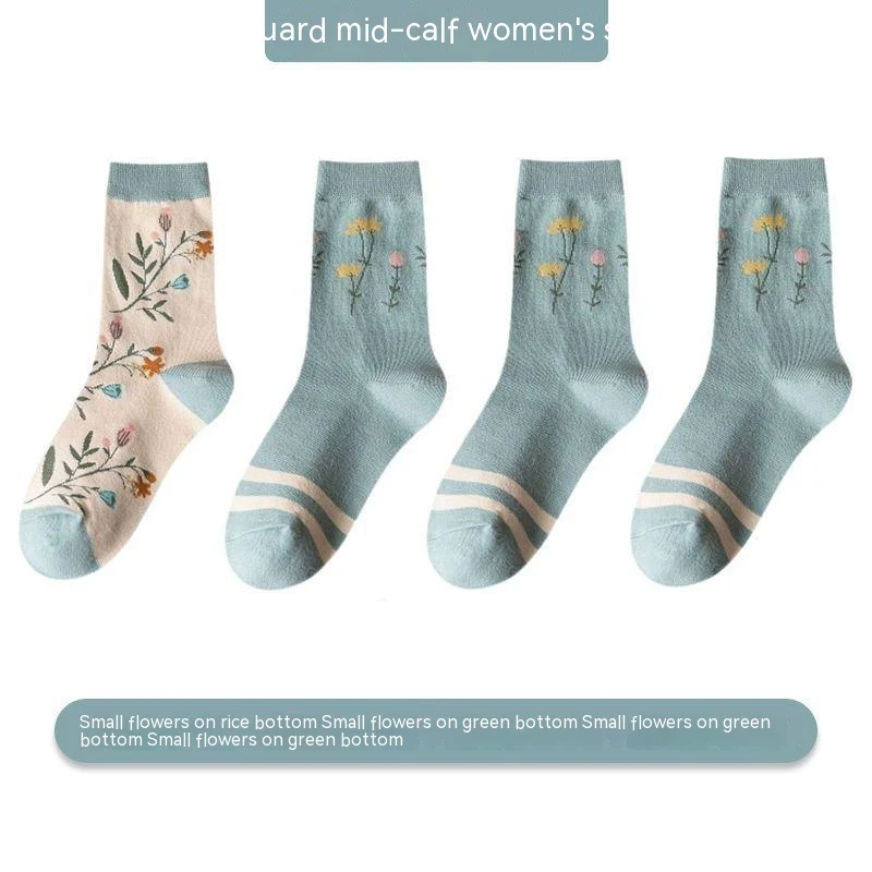 Calcetines hasta media pantorrilla de algodón puro para mujer, versátiles, absorbentes del sudor y desodorantes