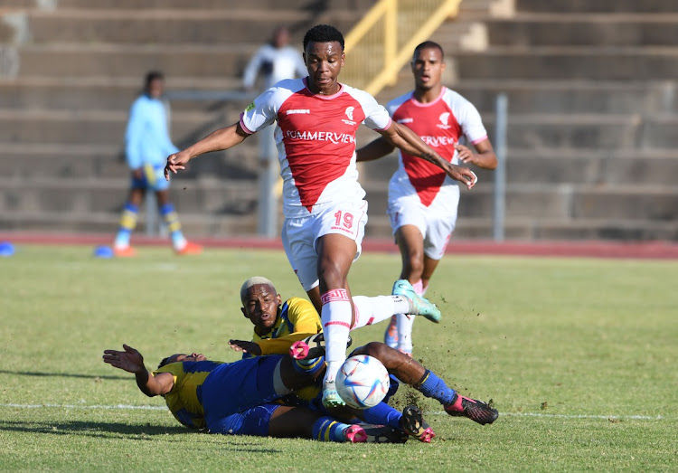 Boitumelo Radiopane of Cape Town Spurs during the PSL promotion playoff match between Casric Stars and Cape Town Spurs at Solomon Mahlangu Stadium on May 28, 2023 in KwaMhlanga.