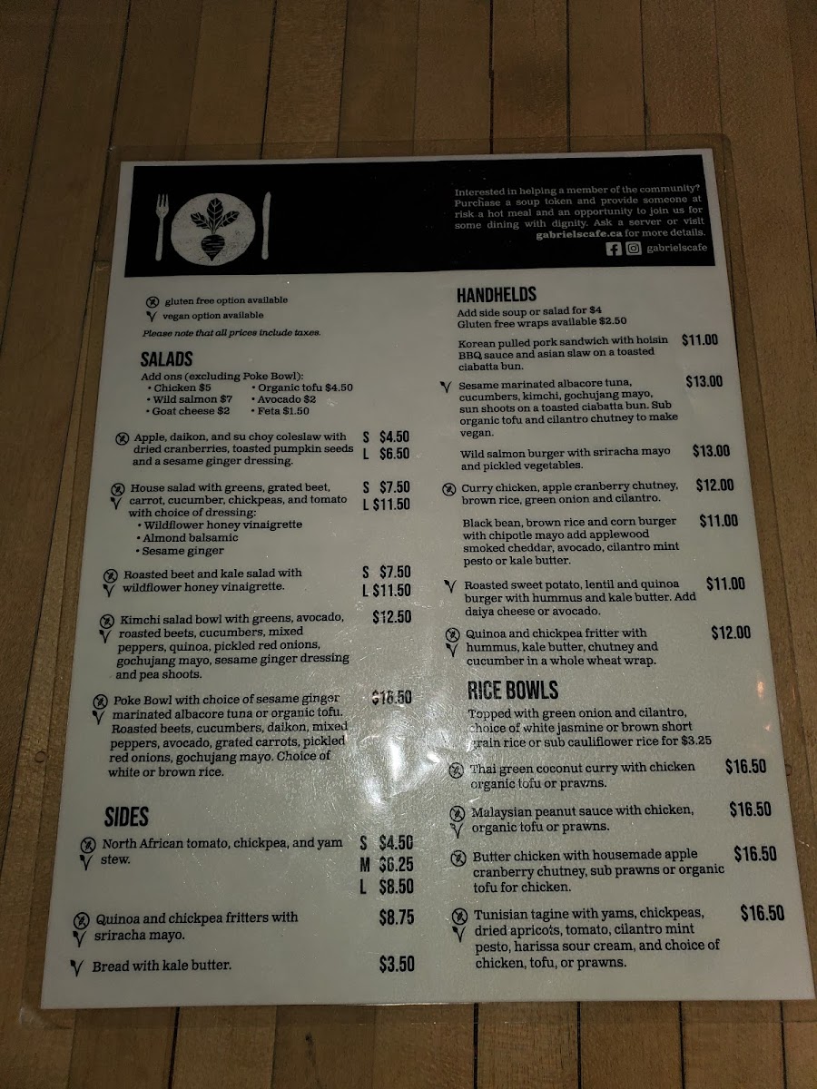 Gabriel's Cafe gluten-free menu