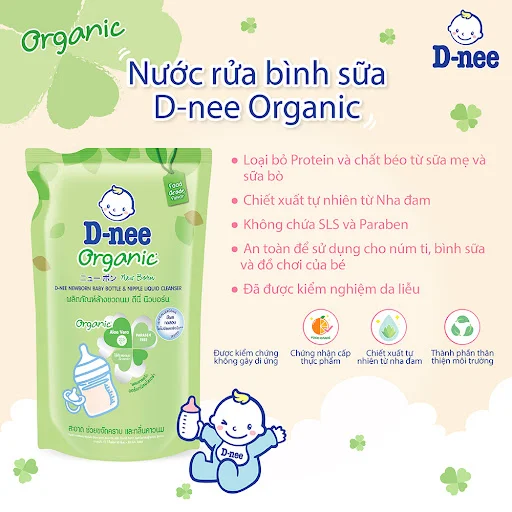 Nước rửa bình sữa D-nee Organic túi 550ml