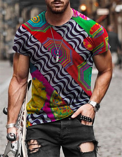 Title 3, Trendy Street Print Round Neck Short-sleeved T-...