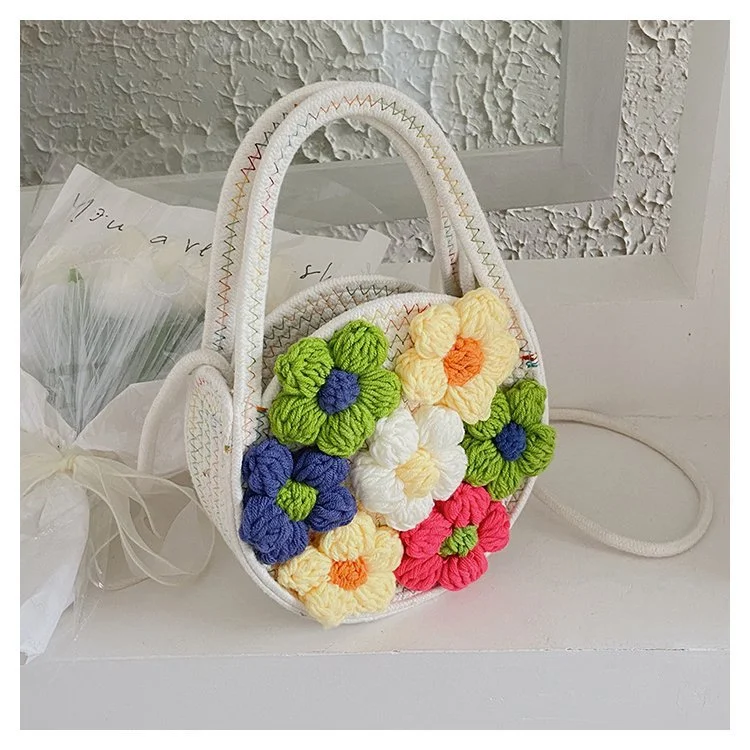 Zomerse katoenen damestas, geweven met bloemen, schoudertas en draagbaar, fris en lichtgewicht, ideaal voor de zomer.