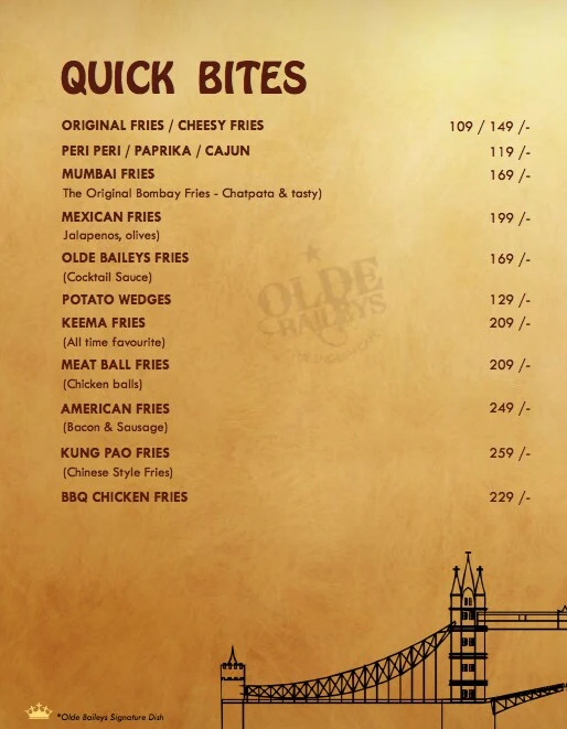 Olde Baileys Cafe menu 