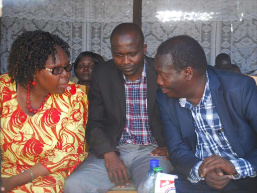 RESURFACED: Baringo woman representative Grace Kiptui, Saimo Soi MCA Richard Kampala and Governor Benjamin Cheboi at the burial of Soi’s wife at Kampi Ya Samaki on Saturday.