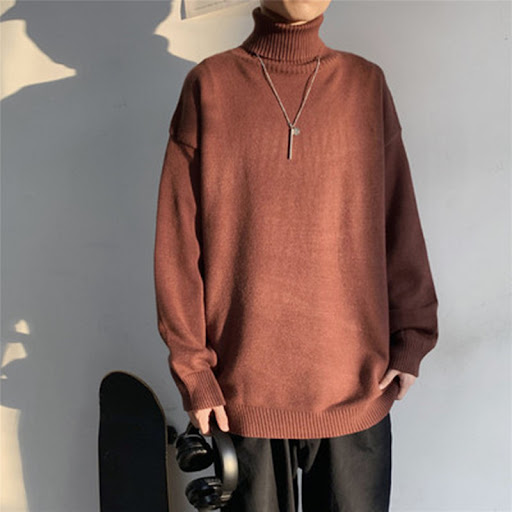 Title 2, Pure color pullover turtleneck versatile sweater