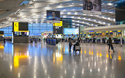 Interior of departure hall Heathrow airport Terminal 5.