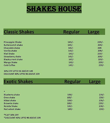 VHC Shakes menu 