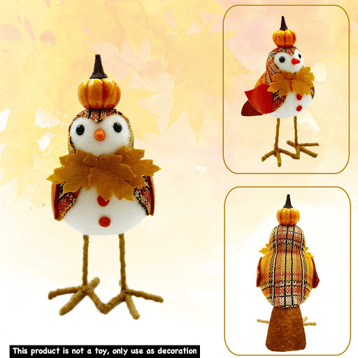 Title 4, Maple Leaf Pumpkin Bird Figurine Doll Window Pe...