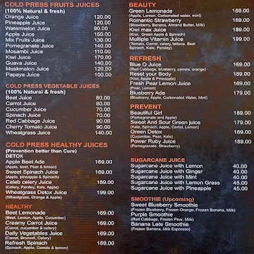 Freshia Cold Press Juice Bar menu 