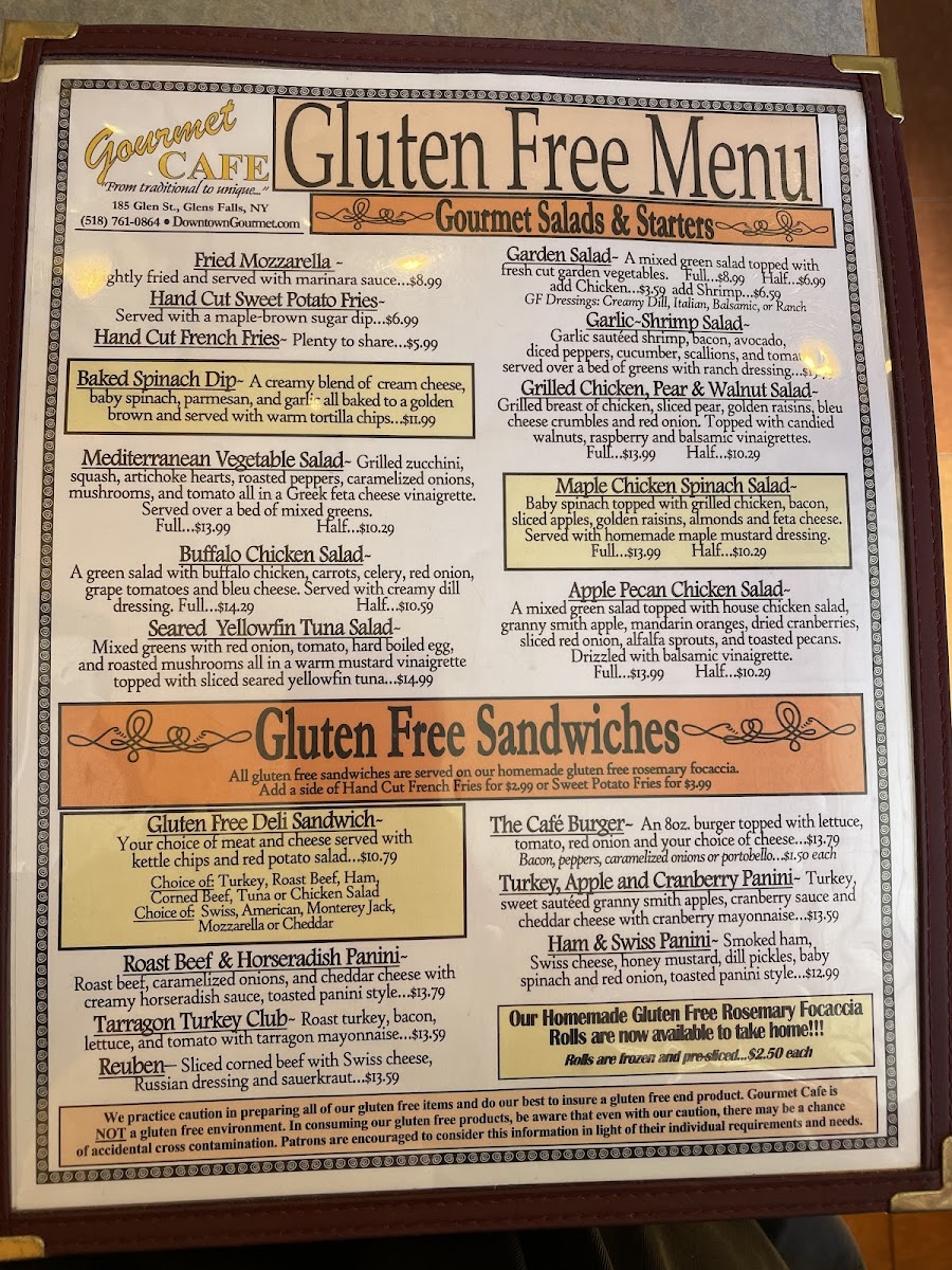 Gourmet Cafe gluten-free menu