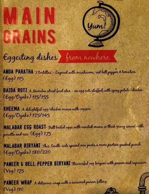 The Egg Factory menu 