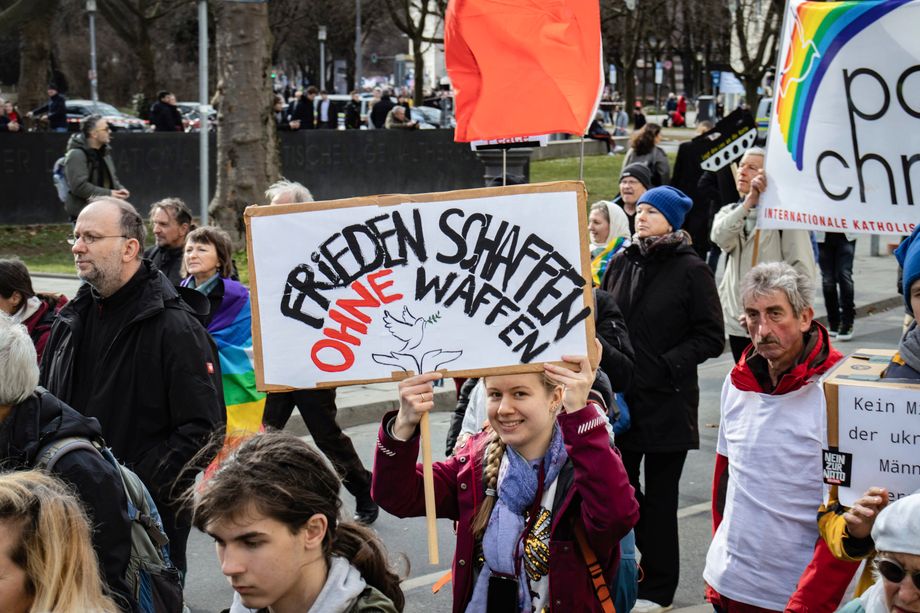 A protest against weapons deliveries on the periphery of the Munich Security Conference in February