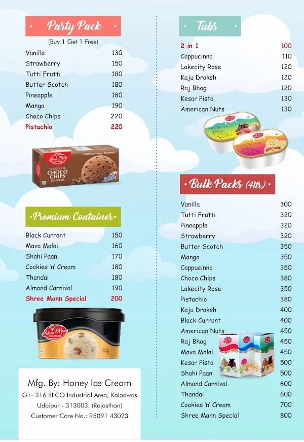 Shree Mann Ice Cream menu 