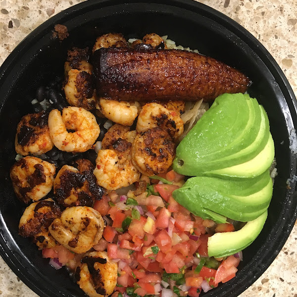 Chili marinated shrimp platillo (yes- even the sweet plantain is prepared in a dedicated fryer)