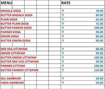 Rahul South Indian Food menu 