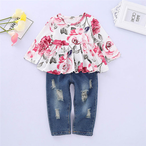 Title 3, Childrens rose top denim suit. A comfortable a...