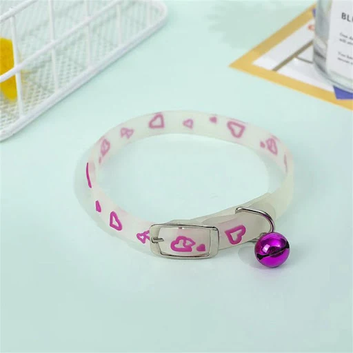 Luminous Cat Necklace Glowing Small Dog Cat Collar Anti-Loss Fluorescent Silicone Cat Bell Collar Neck Ring Pet Cat Acce