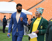 Mamelodi Sundowns chairperson Tlhopie Motsepe and Cecilia Molokwane, president of Netball SA, at the launch of the fovernment's 'Return to Play - it's in your hands' vaccination campaign at FNB Stadium on September 8, 2021. The Ministry of Sports, Arts and Culture launched the vaccination campaign using its unique position of galvanizing support and voice to the country's sporting and creative industries.