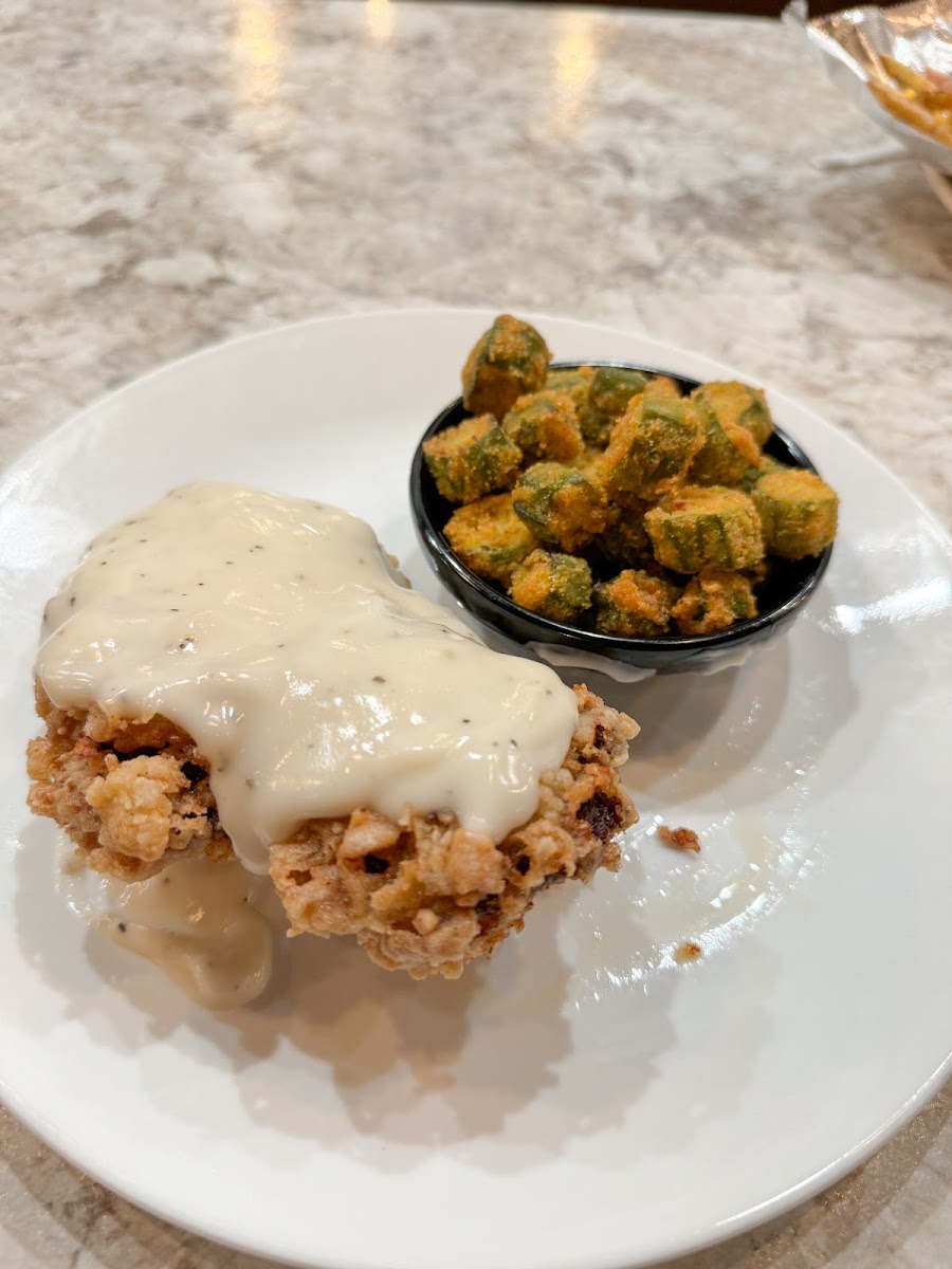 Chicken fried steak and fried okra