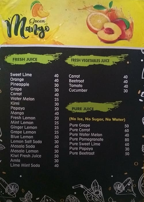 Green Mango Juice Shop menu 