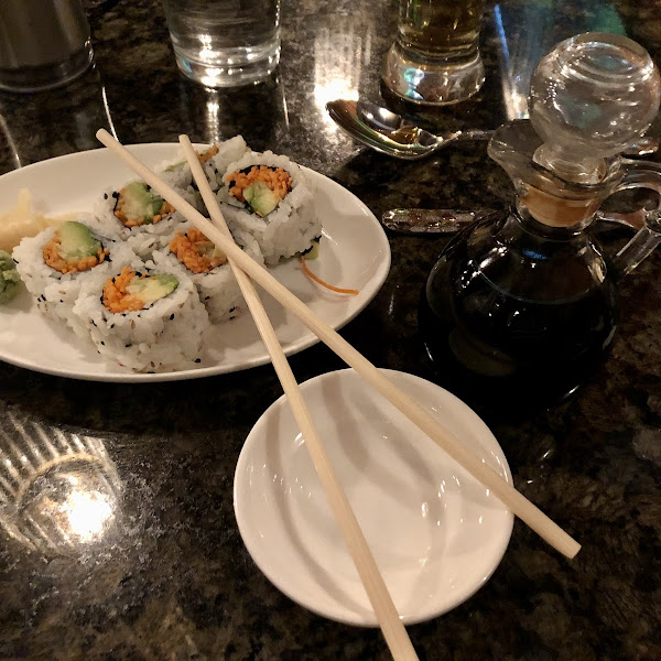 Sushi rolls and GF soy sauce