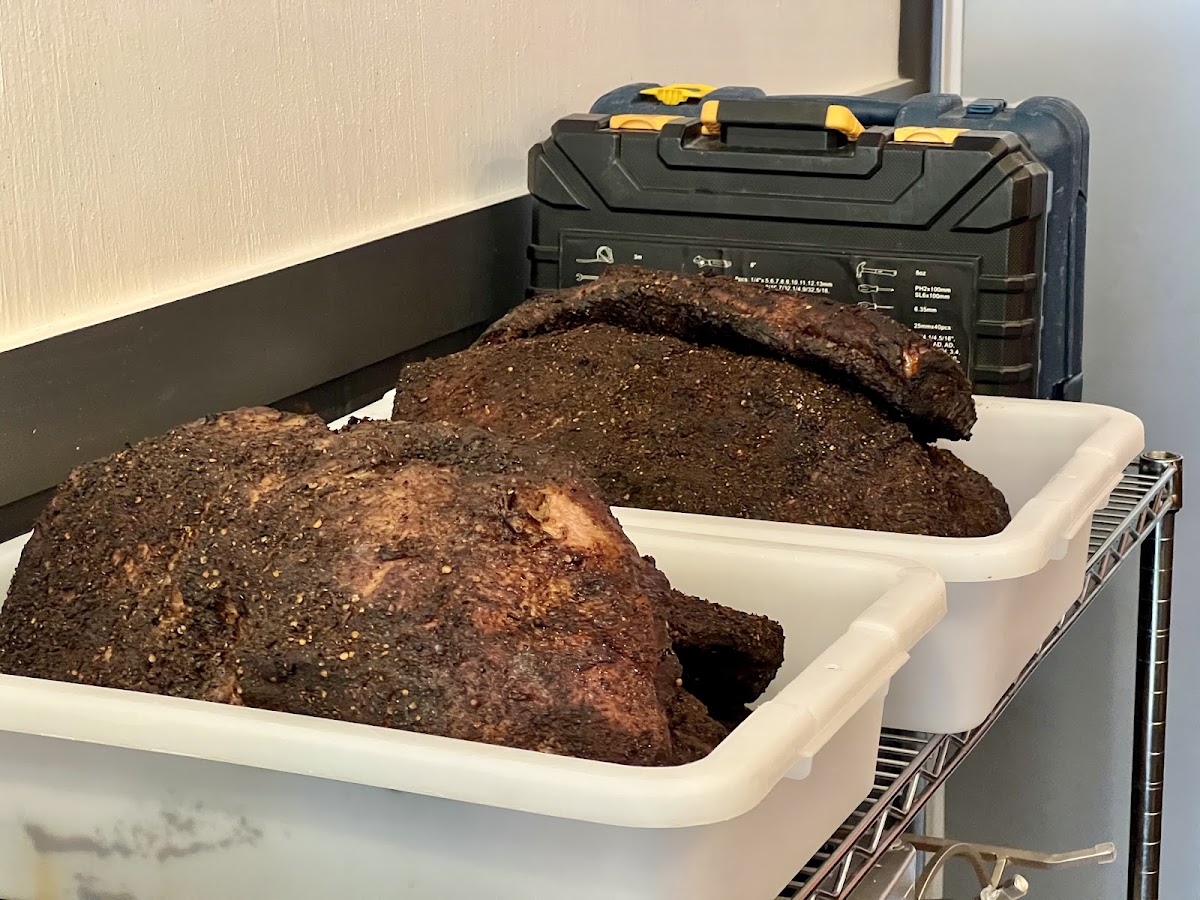 Smoked meat waiting to be sliced!