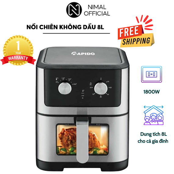 Nồi Chiên Không Dầu Nimal 8L Raf 8.0M Chính Hãng Công Suất 1800W