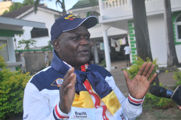 Former Nyali MP Hezron Awiti during a press conference on Tuesday in Mombasa.