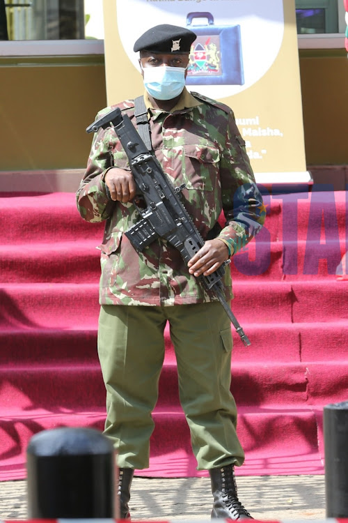 An officer guards Treasury building.