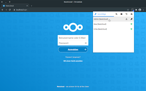 Passwörter für Nextcloud Browser Extension