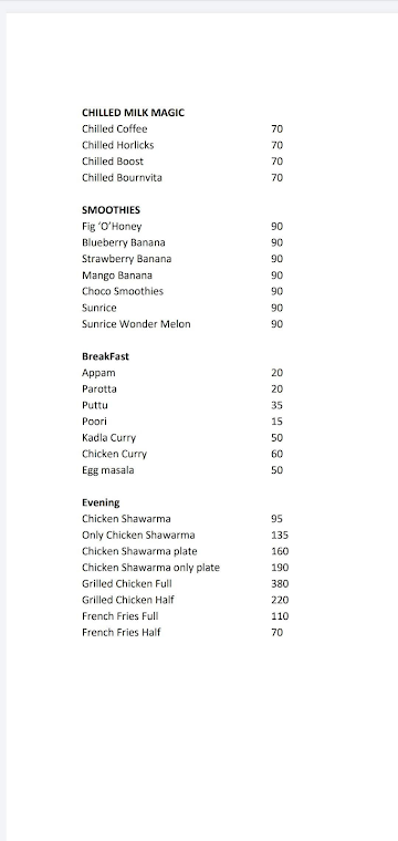 Kettle Cafe menu 