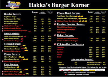 Hakka's Burger Korner menu 