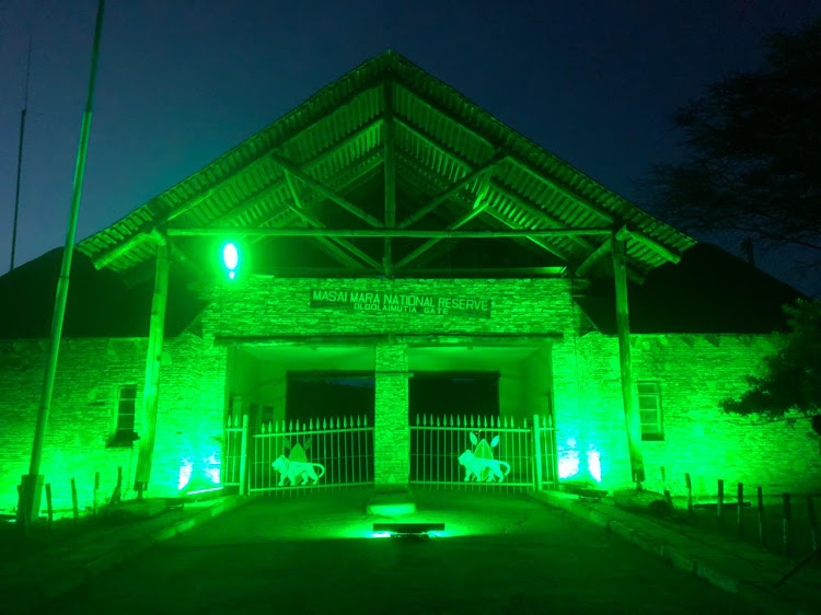 The gate to the Masai Mara lit up in green for St Patrick’s Day. This is part of Ireland’s ‘Global Greening’ of the world which sees landmarks right across the globe go green for March 17.