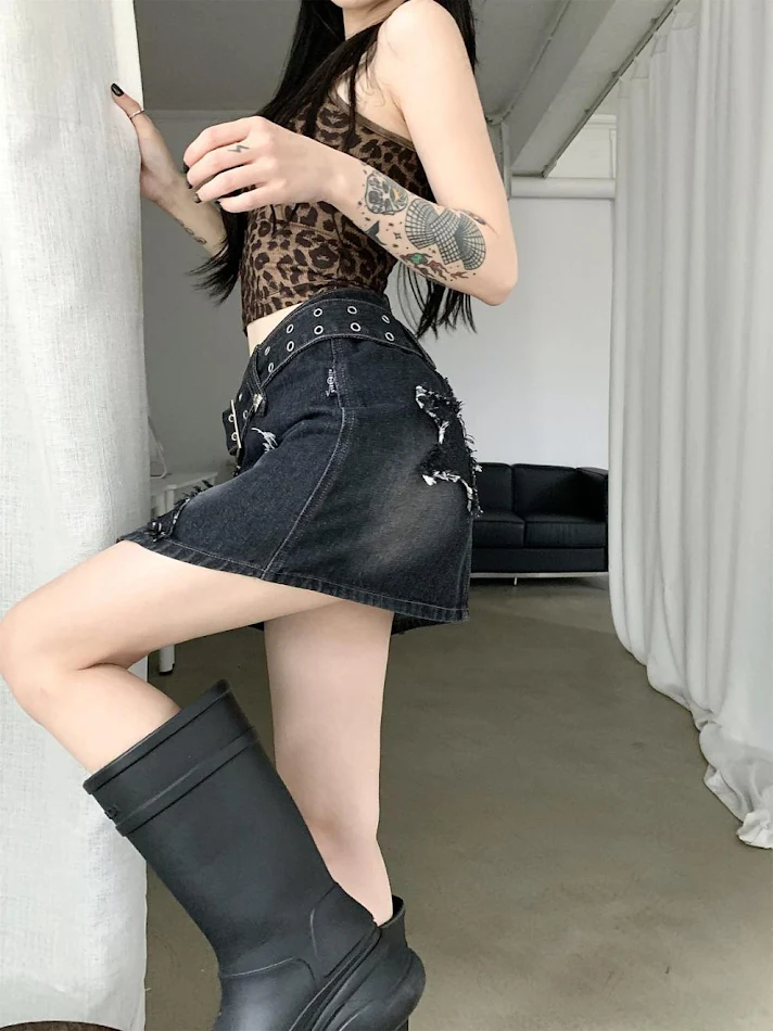 Hot Girl retro teksas suknja visokog struka za mršavljenje, vintage stil, oblikuje figuru, idealna za leto.