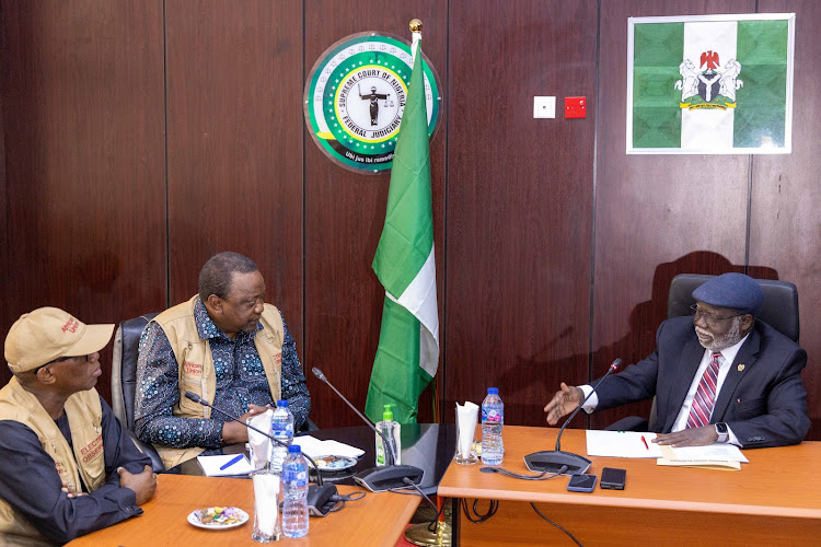 Retired President Uhuru Kenyatta and African Union Election Observers Mission meeting with Nigeria Chief Justice and President of the Supreme Court of Nigeria, Olukayode Ariwool on February 22, 2023